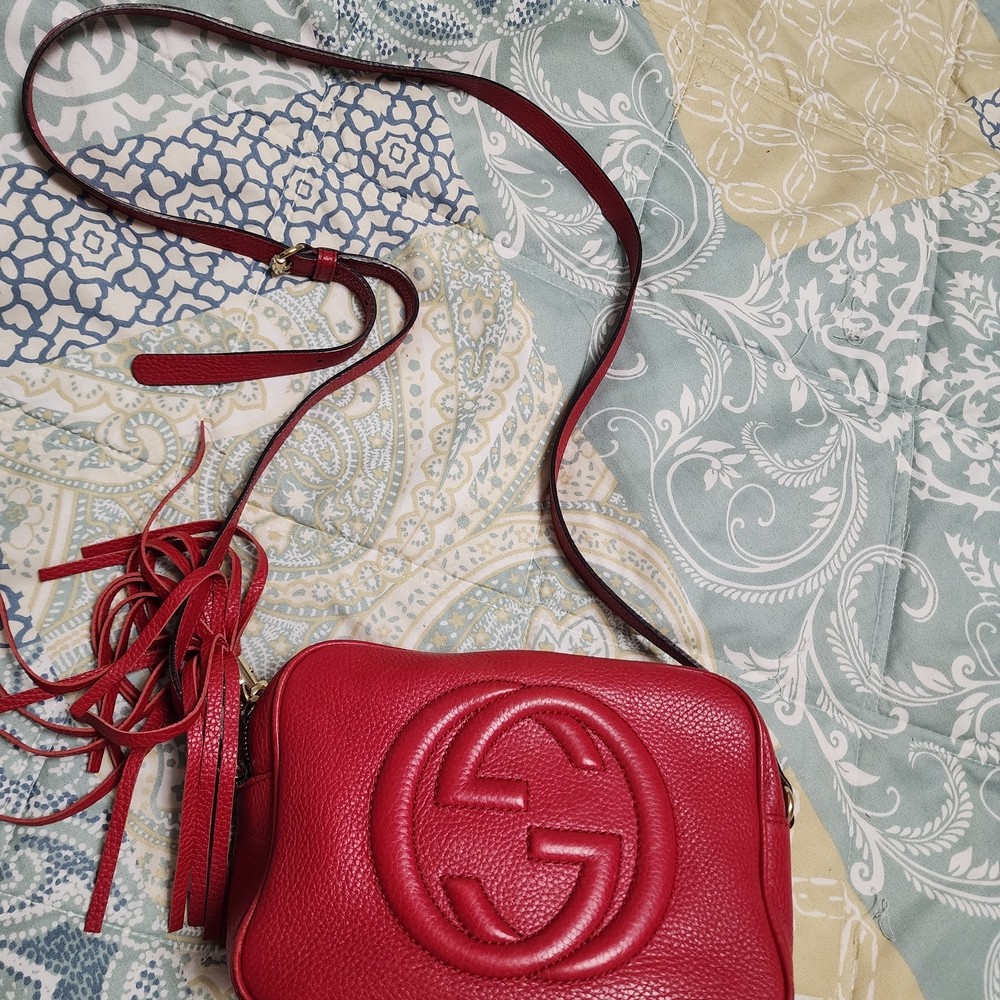 Gucci Crimson Crossbody Bag with Embossed Logo